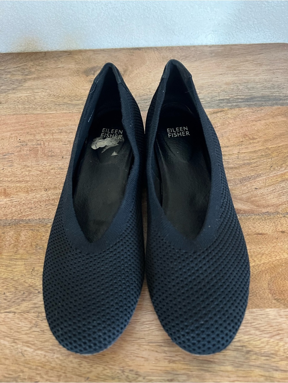 Eileen Fisher Black Knit Ballet Flats Suede Heel Round Toe Slip On Size 8